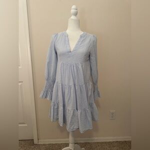 Light Blue Tiered Mini Dress with Long Sleeves